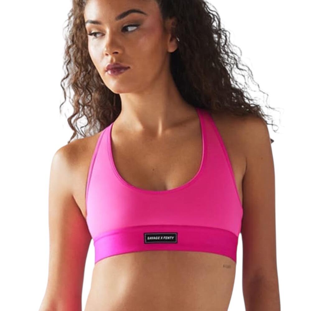 Savage X Fenty Womens Lineup Low Impact Sports Bra Hot Pink Size Large Racerback